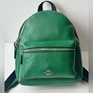 Coach Charlie Mini Backpack Green Pebbled Leather EUC
